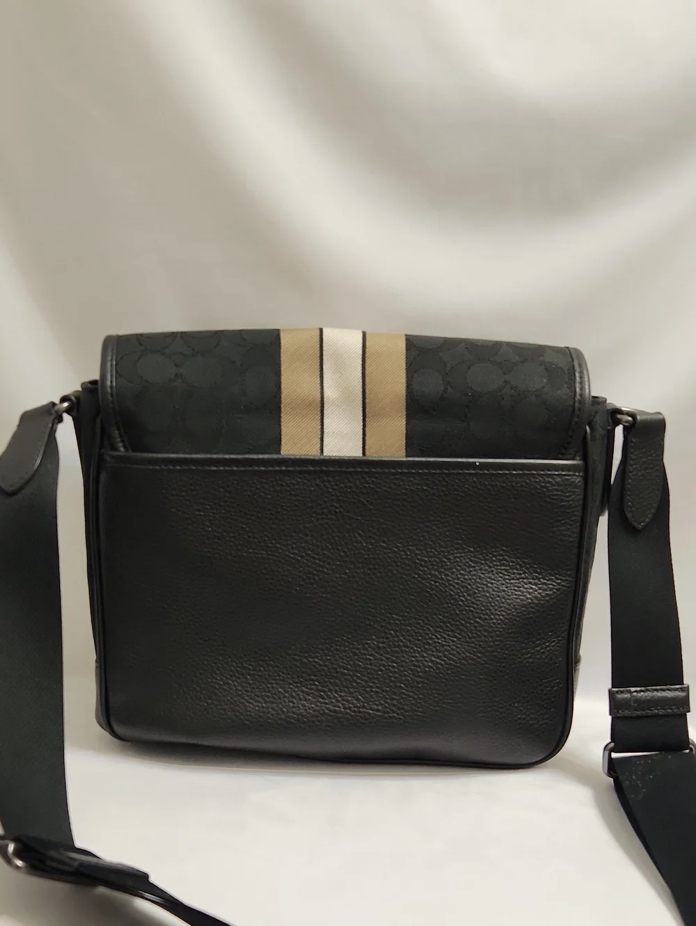 Coach Thompson Black Signature Jacquard Stripe Small Map Messenger Bag